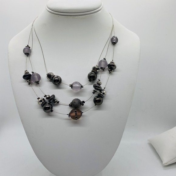 Hematite & Beads floating on wire Necklace NEW - Picture 2 of 7
